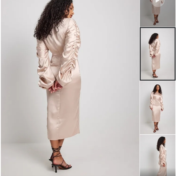 Ruched Satin Midi Dress - Picture 3 of 4